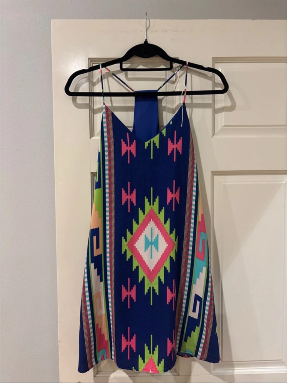 Style Rack Navy Slip Dress with Neon Pink & Lime Aztec Print